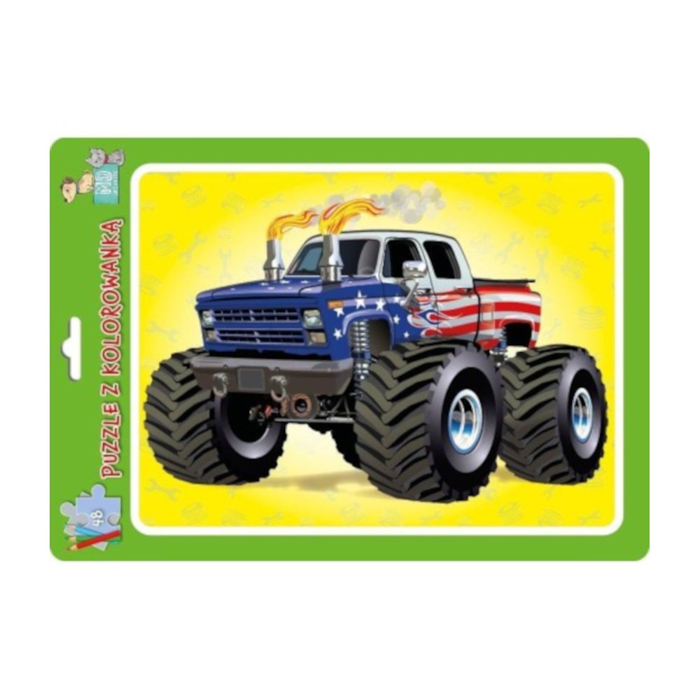 Puzzle w ramce z kolorowanką. Monster truck