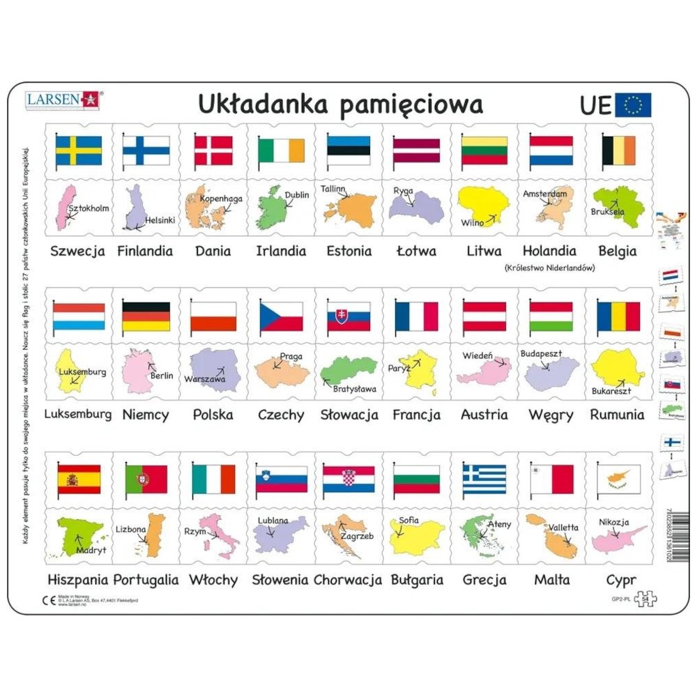Układanka Unia Europejska - Flagi, stolice
