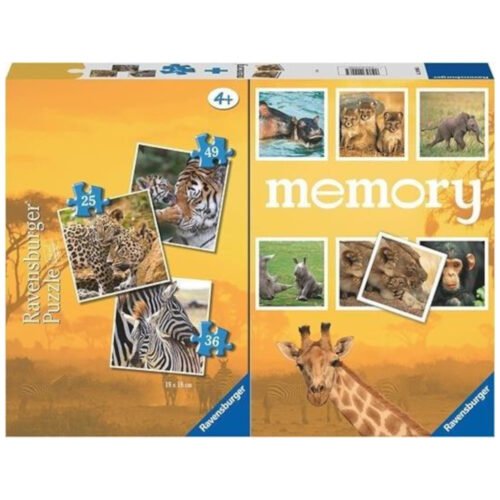 Puzzle 2D 3w1 + memory Dzikie zwierzęta