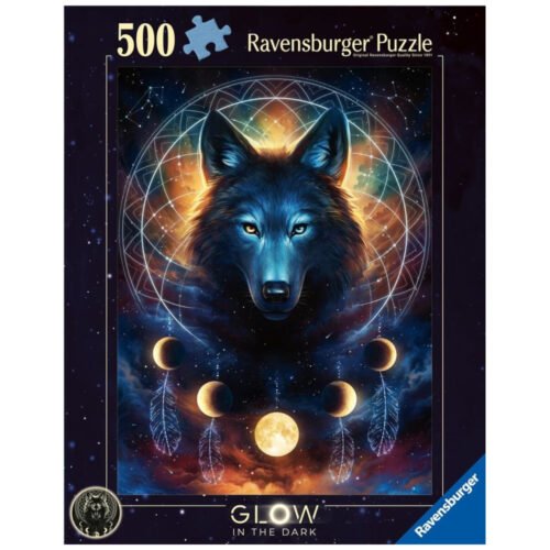 Puzzle 2D 500 Świecące - Wilk i księżyce