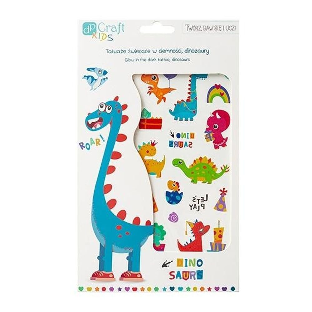 Tatuaże świecące w ciemności dinozaury 2 arkusze