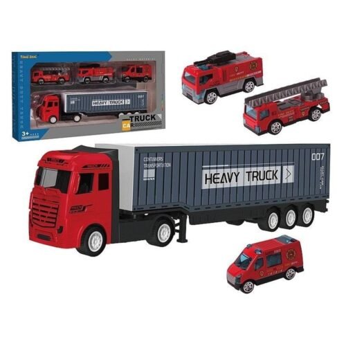 Ciężarówka z kontenerem i autami