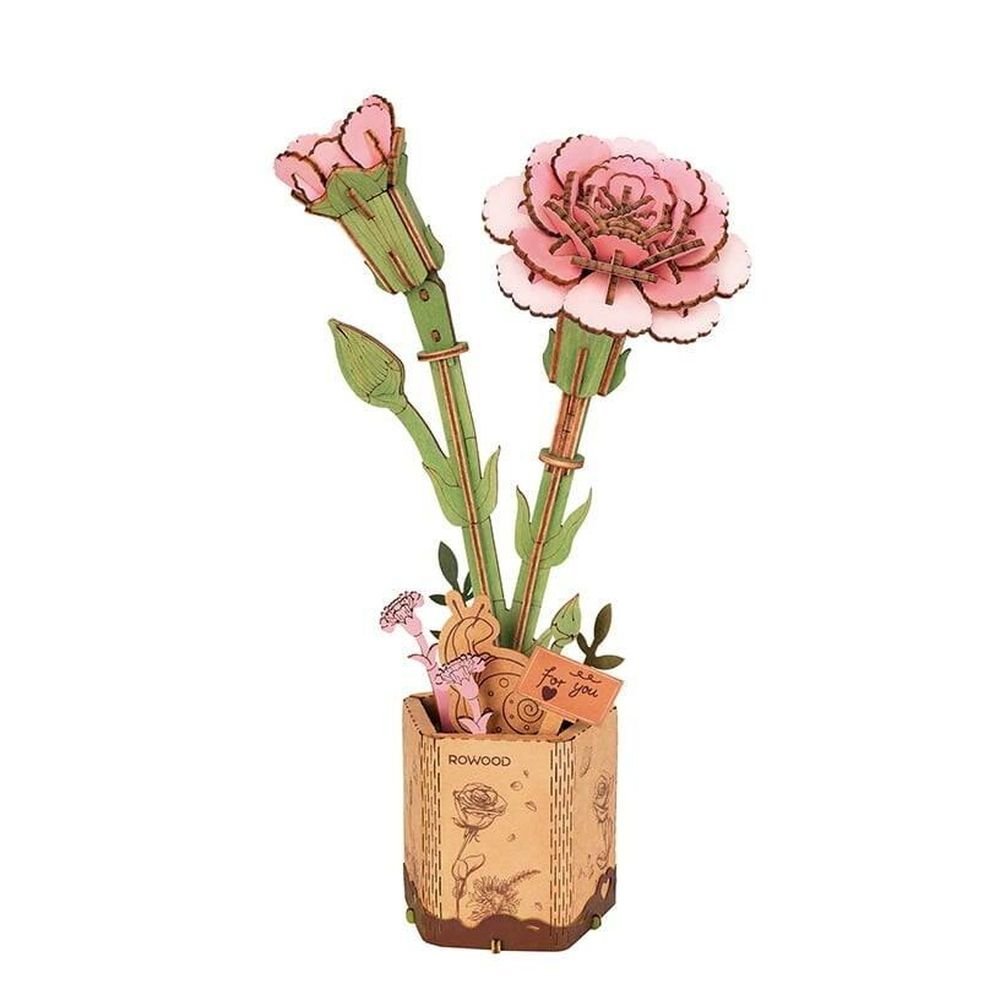 Puzzle drewniane 3D - Kwiat Różowy Goździk