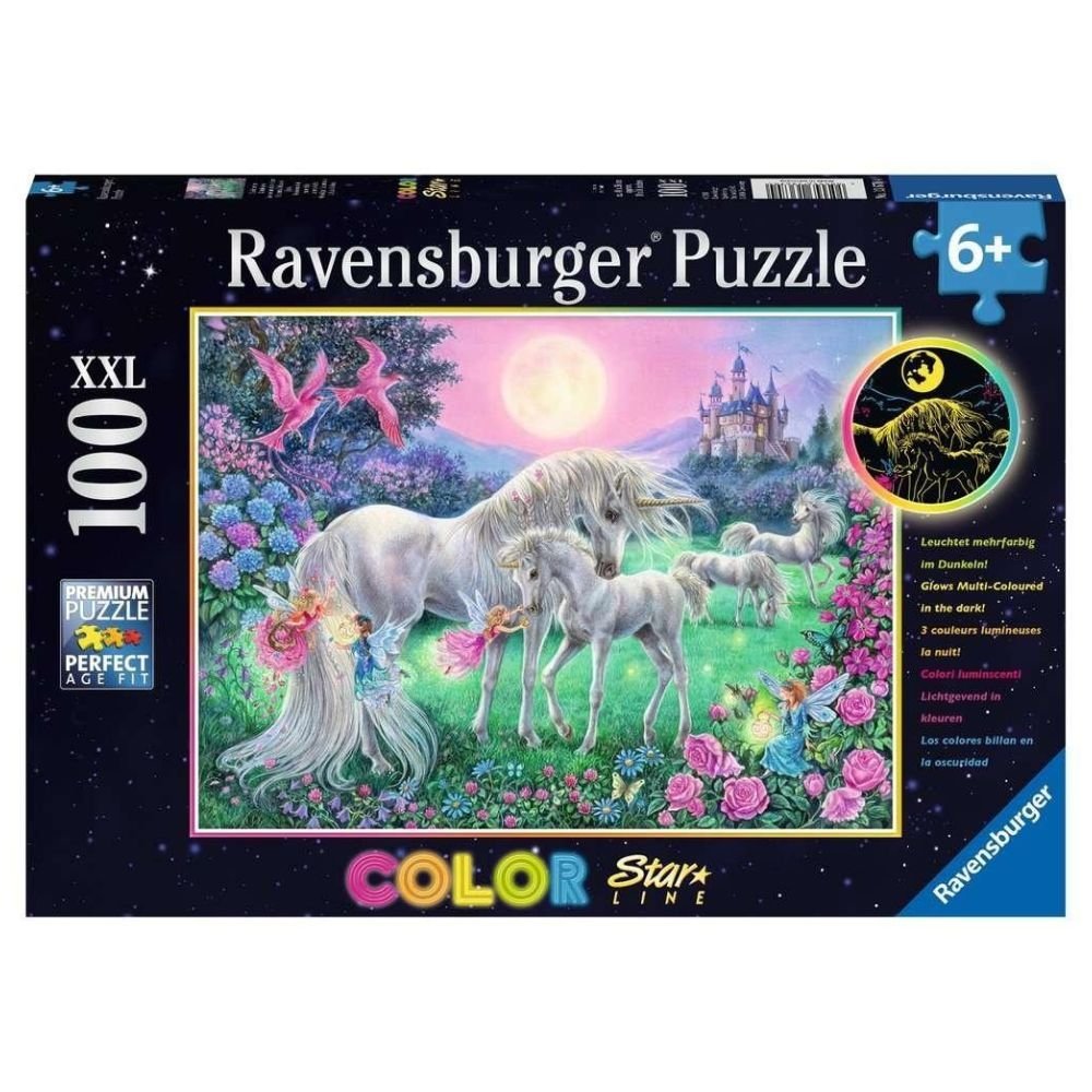 Puzzle 100 świecące - Jednorożce w blasku księżyca