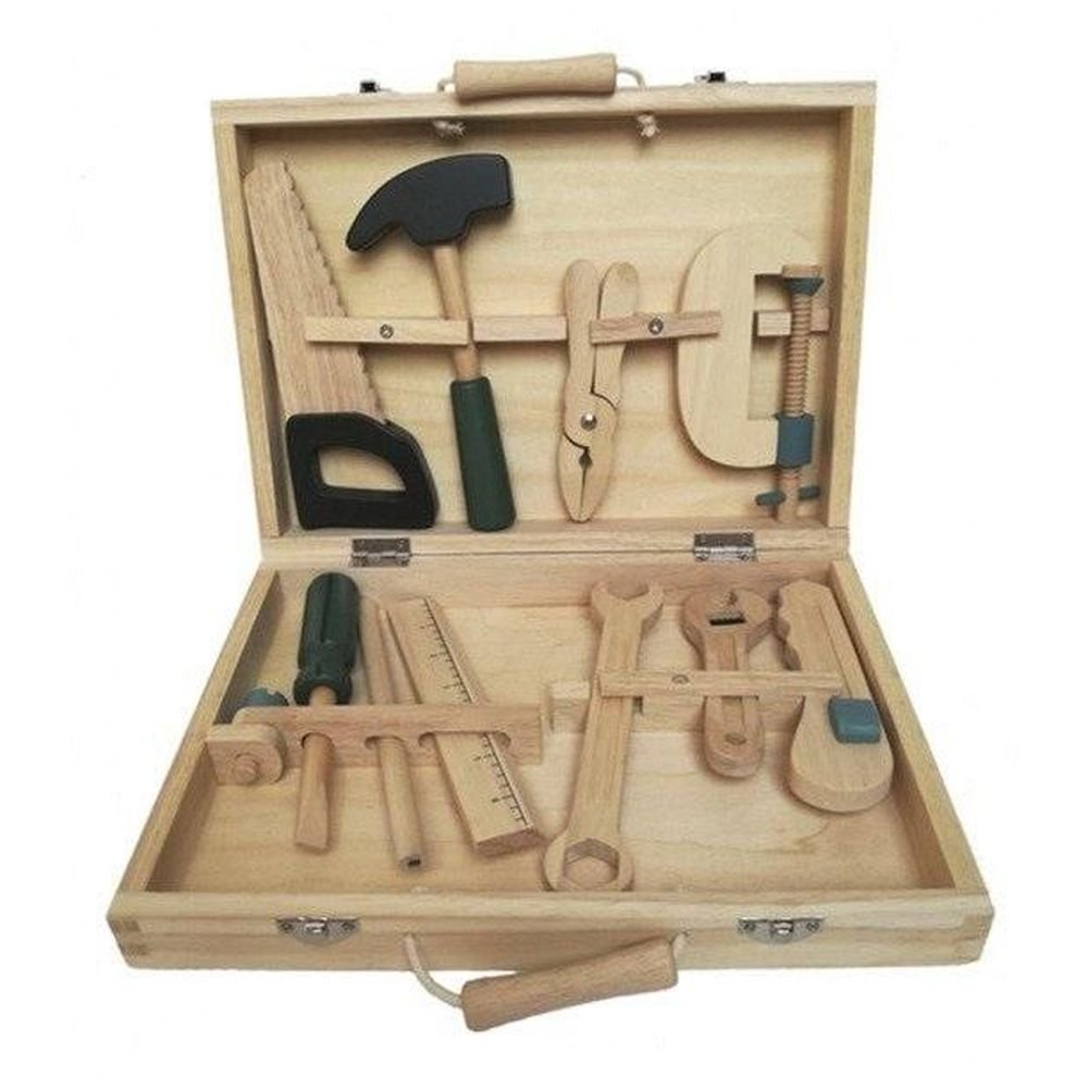Drewniane narzędzia do zabawy w walizce