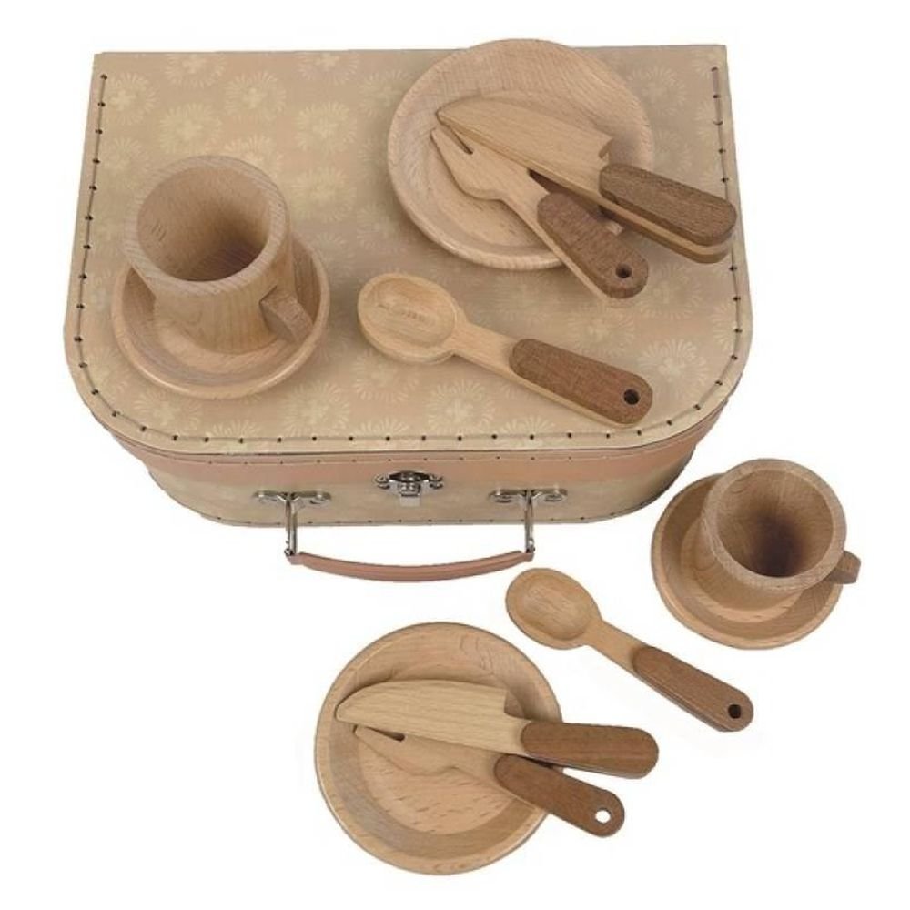 Zestaw śniadaniowy drewniany w walizce