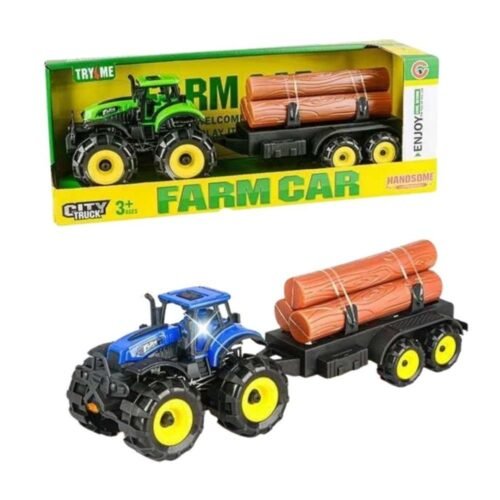 Traktor rolniczy z przyczepą z drewnem