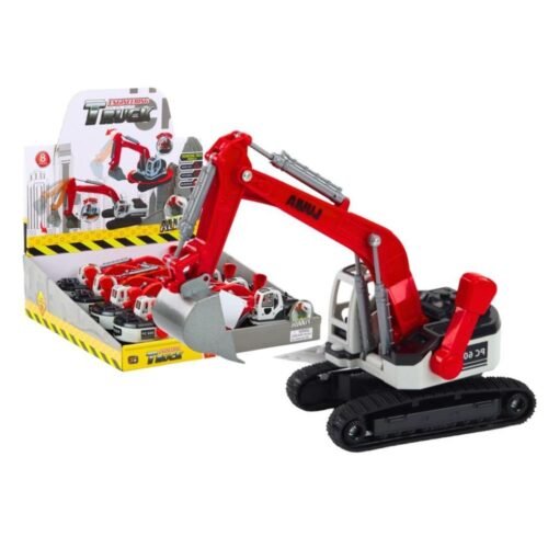 Koparka gąsienicowa biało-czerwona metalowa