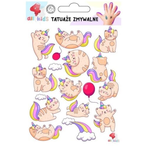 Tatuaże zmywalne dla dzieci Kotki jednorożce