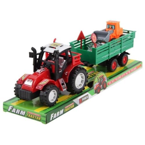 Traktor z przyczepą i spychaczem