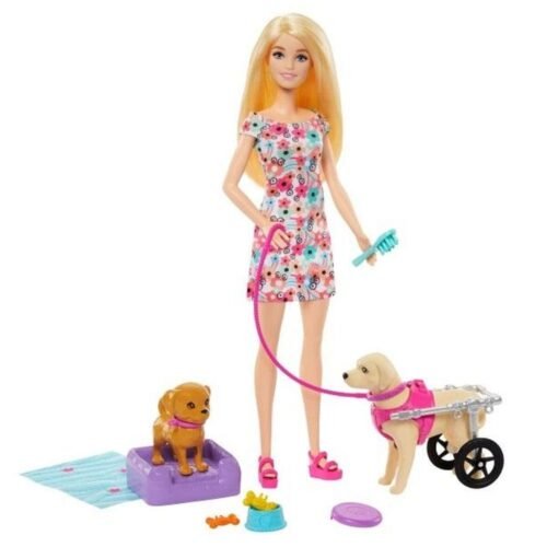 Barbie. Lalka i piesek na wózku