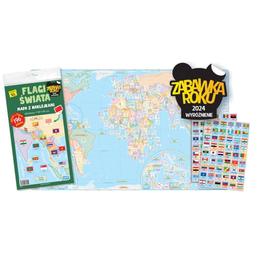 Flagi świata. Mapa z naklejkami