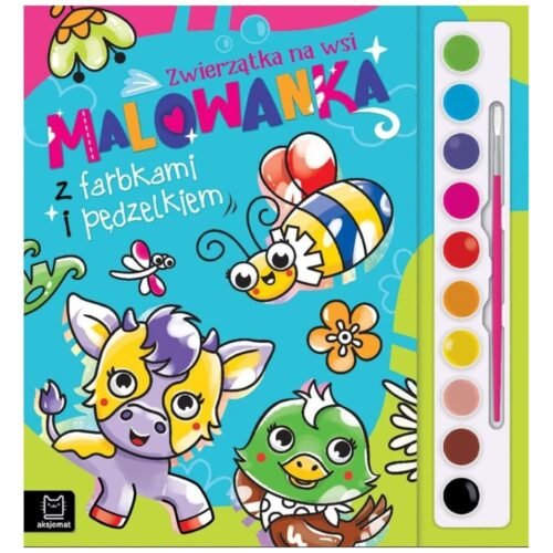 Malowanka z farbkami i pędzelkiem. Zwierzątka