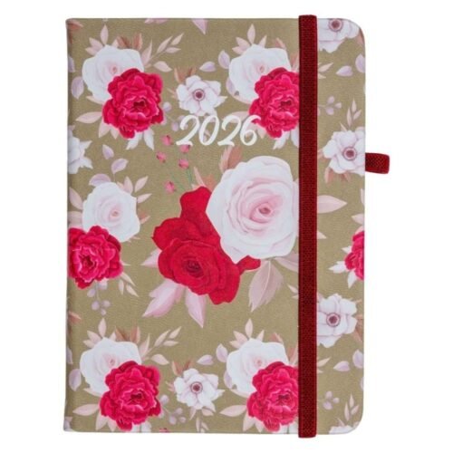 Kalendarz 2025 A6 tyg. Flamenco biało-czer kwiaty