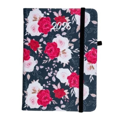 Kalendarz 2025 A6 tyg. Flamenco czerwone kwiaty