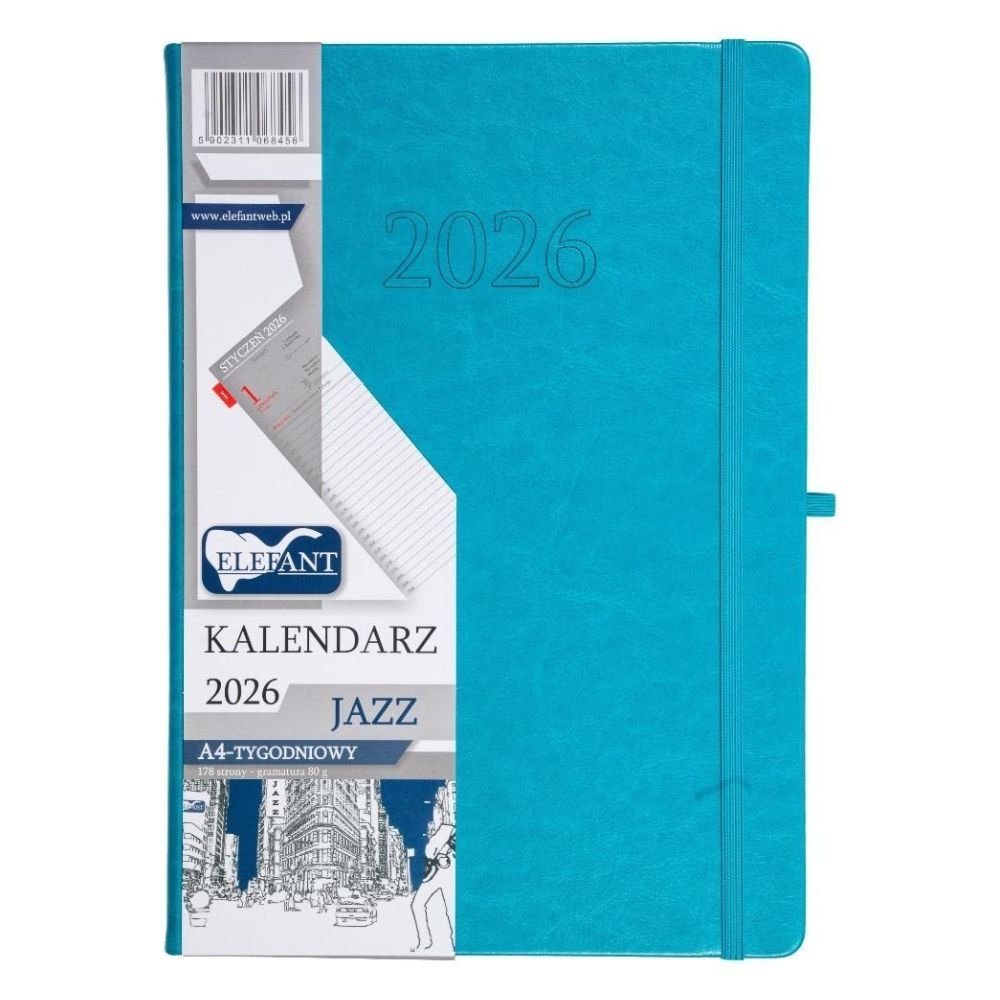 Kalendarz 2026 A4 tygodniowy Jazz turkusowy
