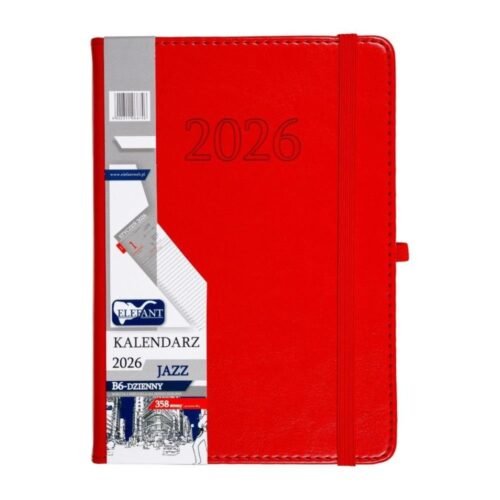 Kalendarz 2026 B6 dzienny Jazz czerwony