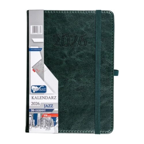 Kalendarz 2026 B6 dzienny Jazz zielony
