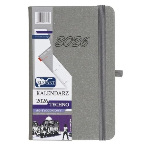 Kalendarz 2026 A6 tygodniowy Techno szary
