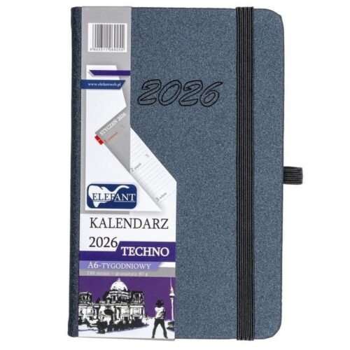 Kalendarz 2026 A6 tygodniowy Techno grafitowy