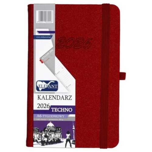 Kalendarz 2026 A6 tygodniowy Techno czerwony