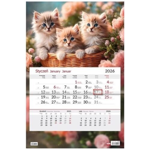 Kalendarz 2026 jednodzielny Kotki