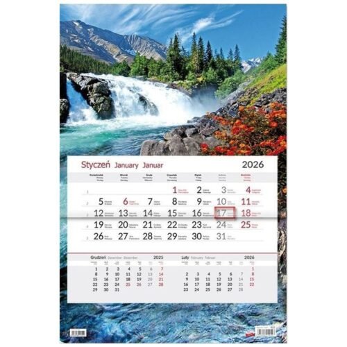 Kalendarz 2026 jednodzielny Wodospad
