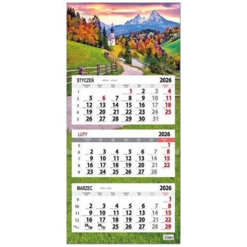 Kalendarz 2026 trójdzielny płaska główka Jesień