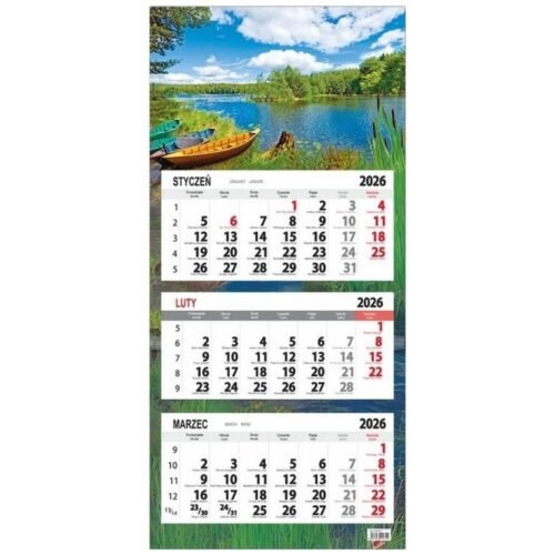 Kalendarz 2026 trójdzielny płaska główka Jezioro