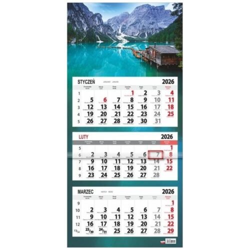 Kalendarz 2026 trójdzielny płaska główka Lazur