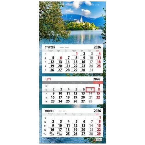 Kalendarz 2026 trójdzielny płaska główka Zamek