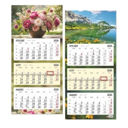 Kalendarz 2026 trójdzielny płaska główka MIX
