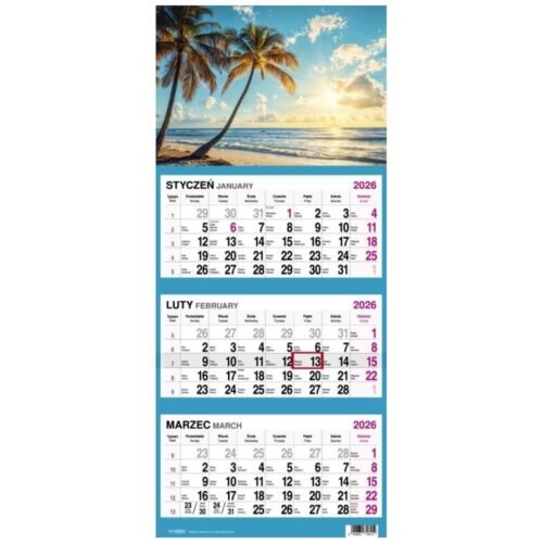 Kalendarz 2026 Trójdzielny Palmy