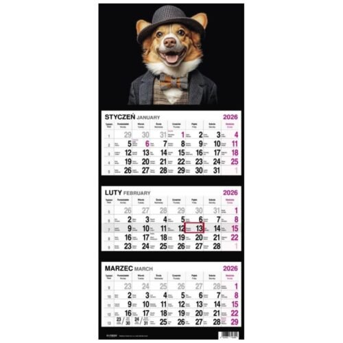 Kalendarz 2026 Trójdzielny Pies