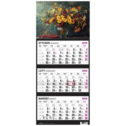 Kalendarz 2026 trójdzielny Bukiet