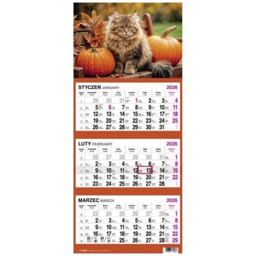 Kalendarz 2026 Trójdzielny Kot