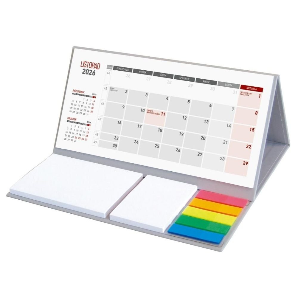 Kalendarz 2026 Biurkowy z notesem szary