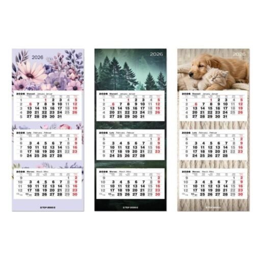 Kalendarz 2026 ścienny trójdzielny 31x70,5cm mix
