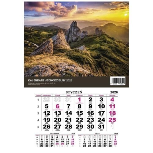 Kalendarz 2026 jednodzielny Góry