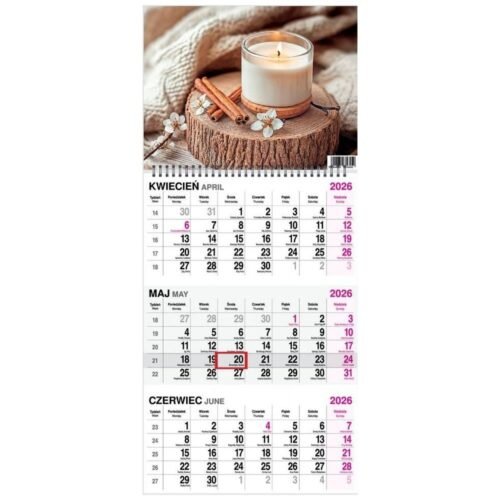 Kalendarz 2026 trójdzielny na spirali Świeczka