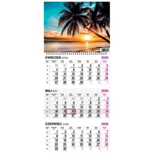 Kalendarz 2026 trójdzielny na spirali Palma