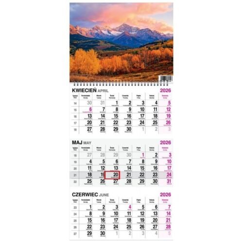 Kalendarz 2026 trójdzielny na spirali Góry