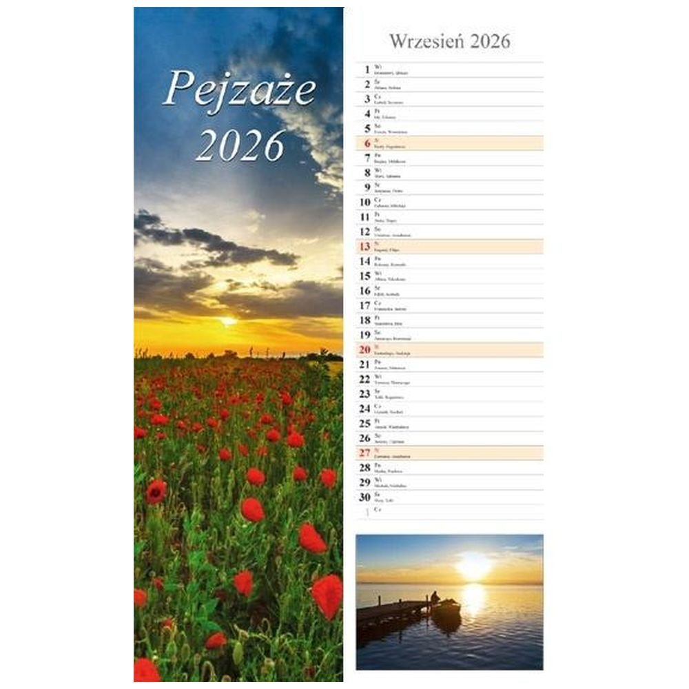 Kalendarz 2026 ścienny pasek Pejzaże
