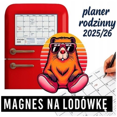Kalendarz 2025/26 planer rodzinny magnes Kapibara