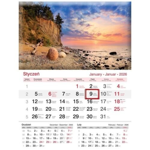 Kalendarz 2026 ścienny jednodzielny Plaża