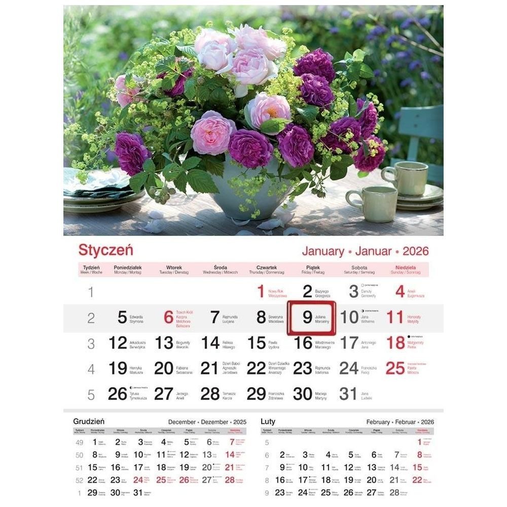 Kalendarz 2026 ścienny jednodzielny Bukiet