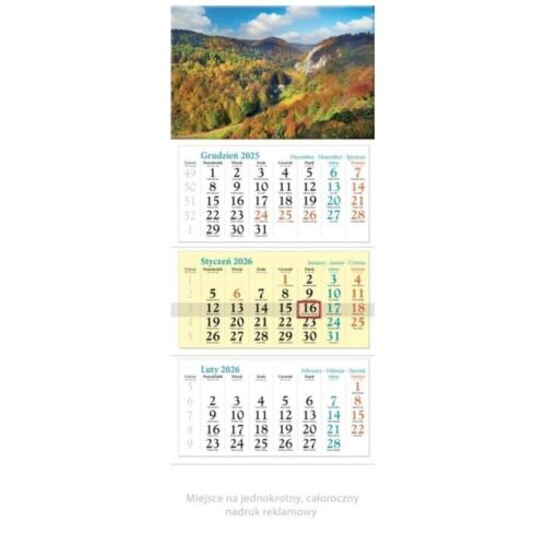 Kalendarz 2026 ścienny trójdzielny Jura