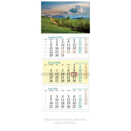 Kalendarz 2026 ścienny trójdzielny Wiosna