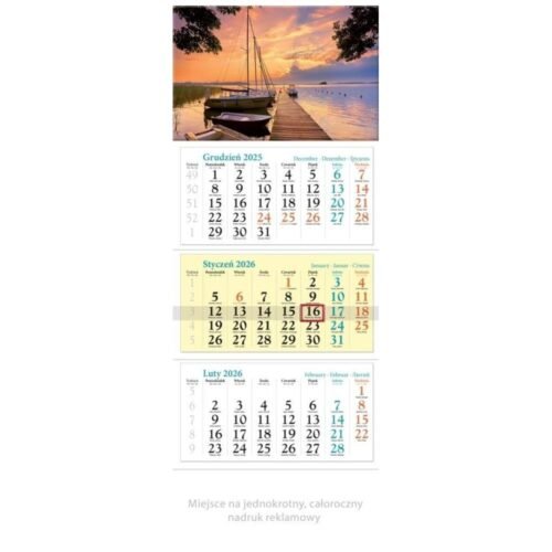 Kalendarz 2026 ścienny trójdzielny Mazury