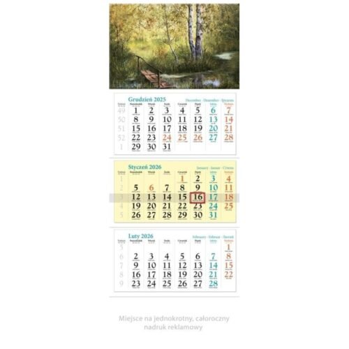 Kalendarz 2026 ścienny trójdzielny Zakątek